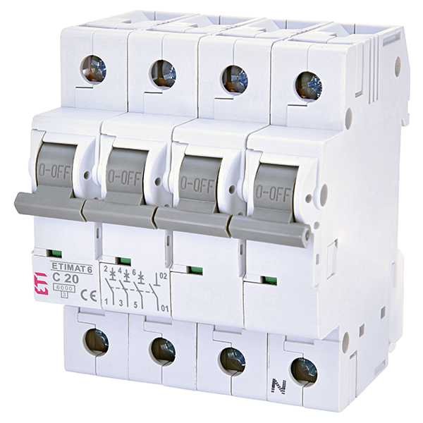 Siguranta automata MCB ETI ETIMAT 6 3P+N C20 6kA