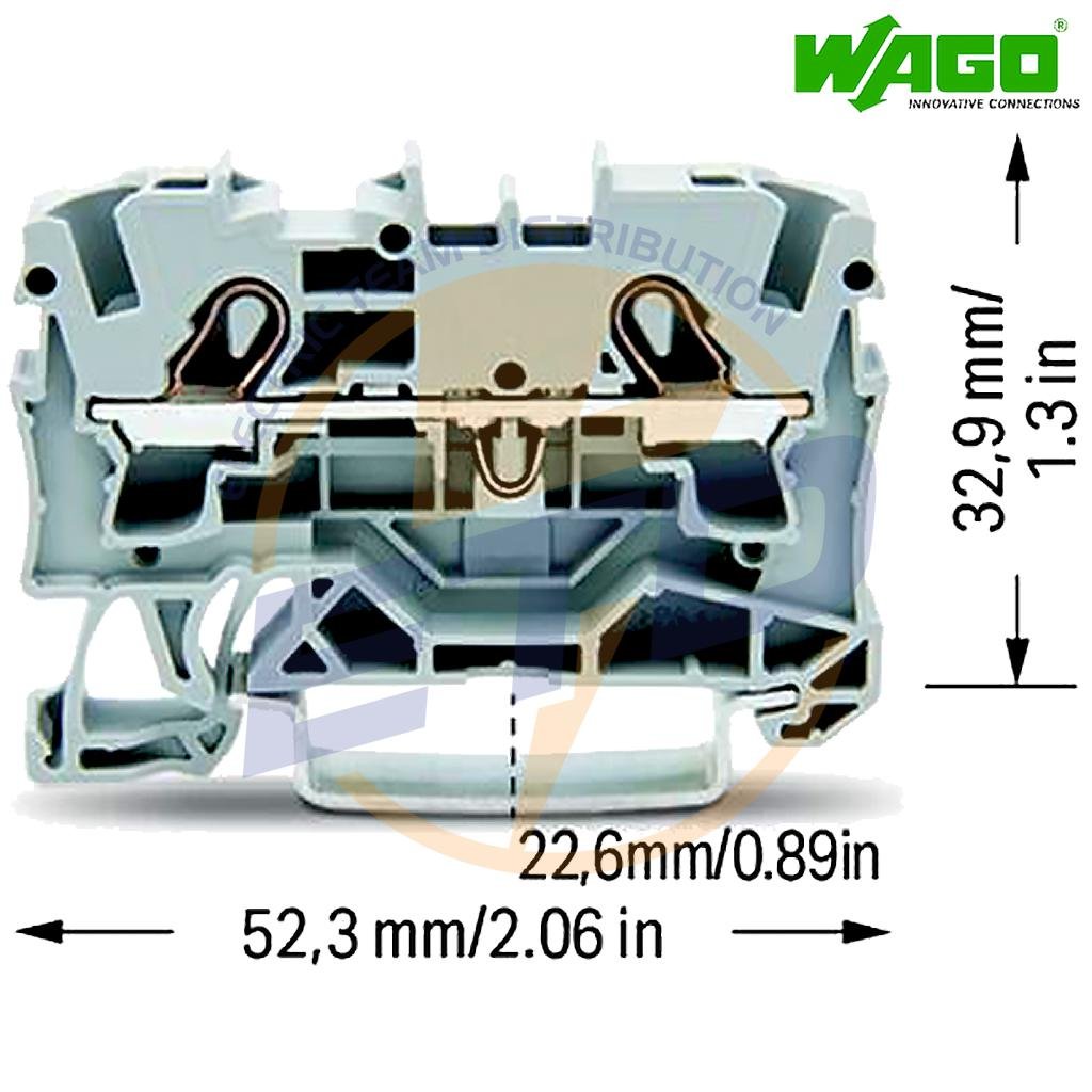 Clema sir de trecere cu 2 conductori 4 mmp push-in WAGO 2004-1201 Gri - dimensiuni