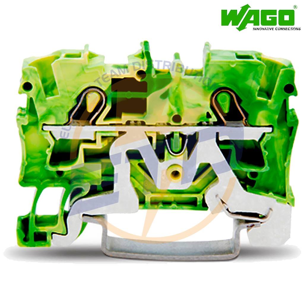 Clema sir de trecere cu 2 conductori 4 mmp push-in si contact sina DIN WAGO 2004-1207 Verde galben