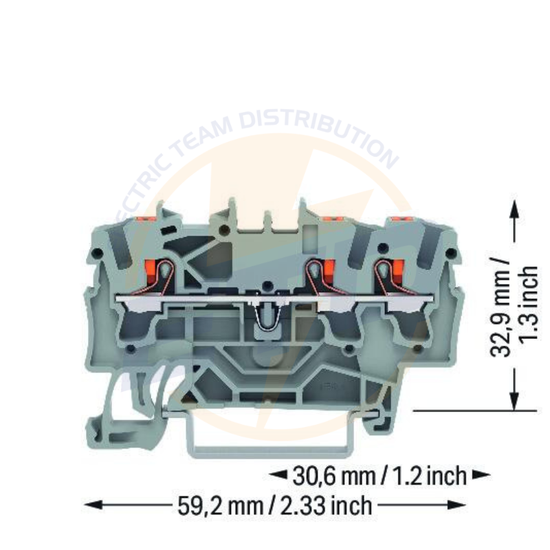 Clema sir de trecere cu 3 coductori 2,5 mmp cu buton WAGO 2202-1301 Gri (2)