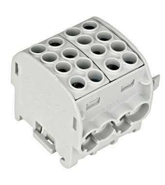 Clemă derivaţie, 35mm², 4 intrări-4 ieşiri, Gri