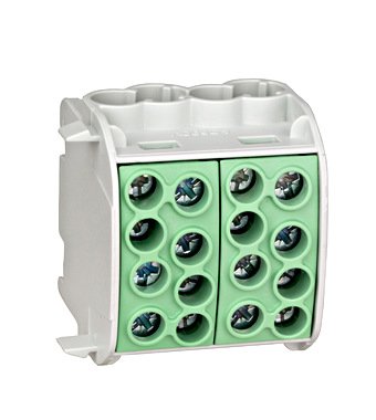 Clemă derivaţie, 35mm², 4 intrări-4 ieşiri, galben verde