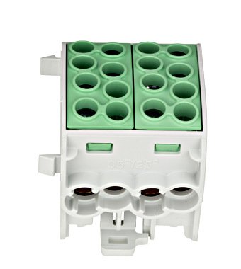 Clemă derivaţie, 35mm², 4 intrări-4 ieşiri, galben verde