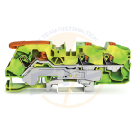 Clema sir Wago cu 3 conductori, 16mmp, verde-galben, cu levier şi buton cu reţinere 2116-5307