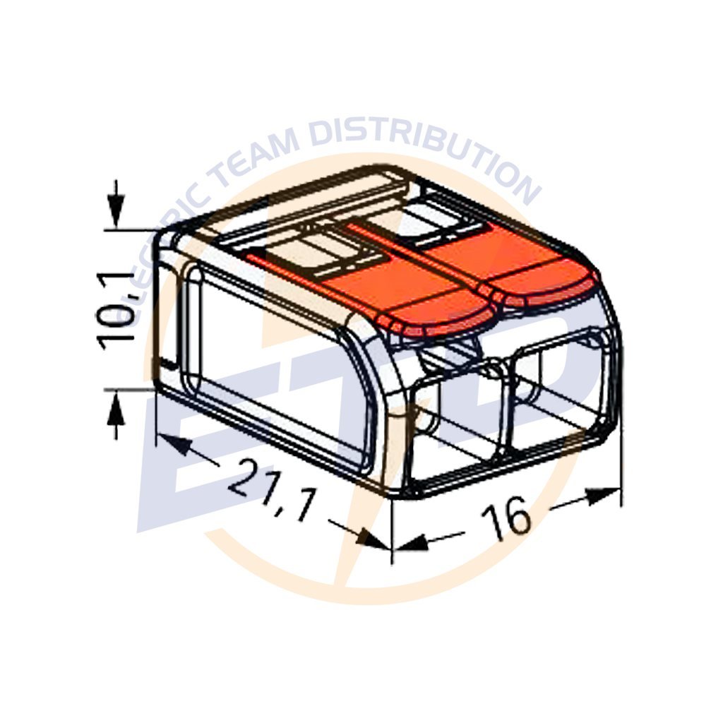 Conector WAGO 221-612 2 poli Conductor 6 mmp - dimensiuni