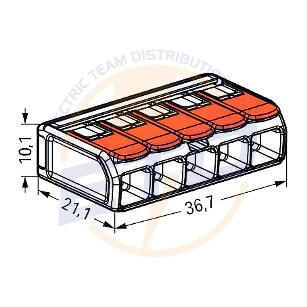 Conector WAGO 221-615 5 poli Conductor 6 mmp - dimensiuni