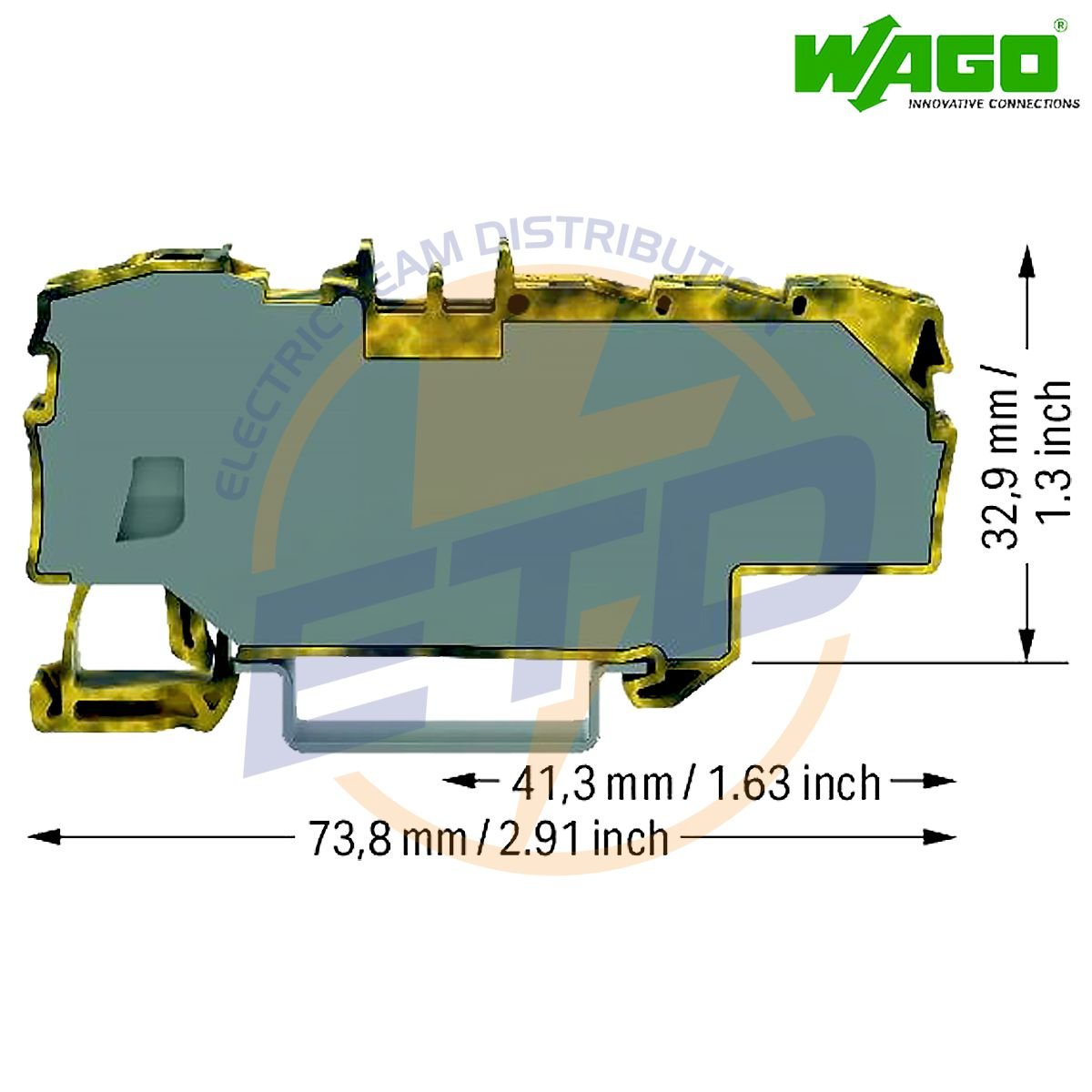 Clema sir derivatie 1x6 mmp, 6x1,5 mmp WAGO 2006-8031-000-053 Gri Galben - dimensiuni