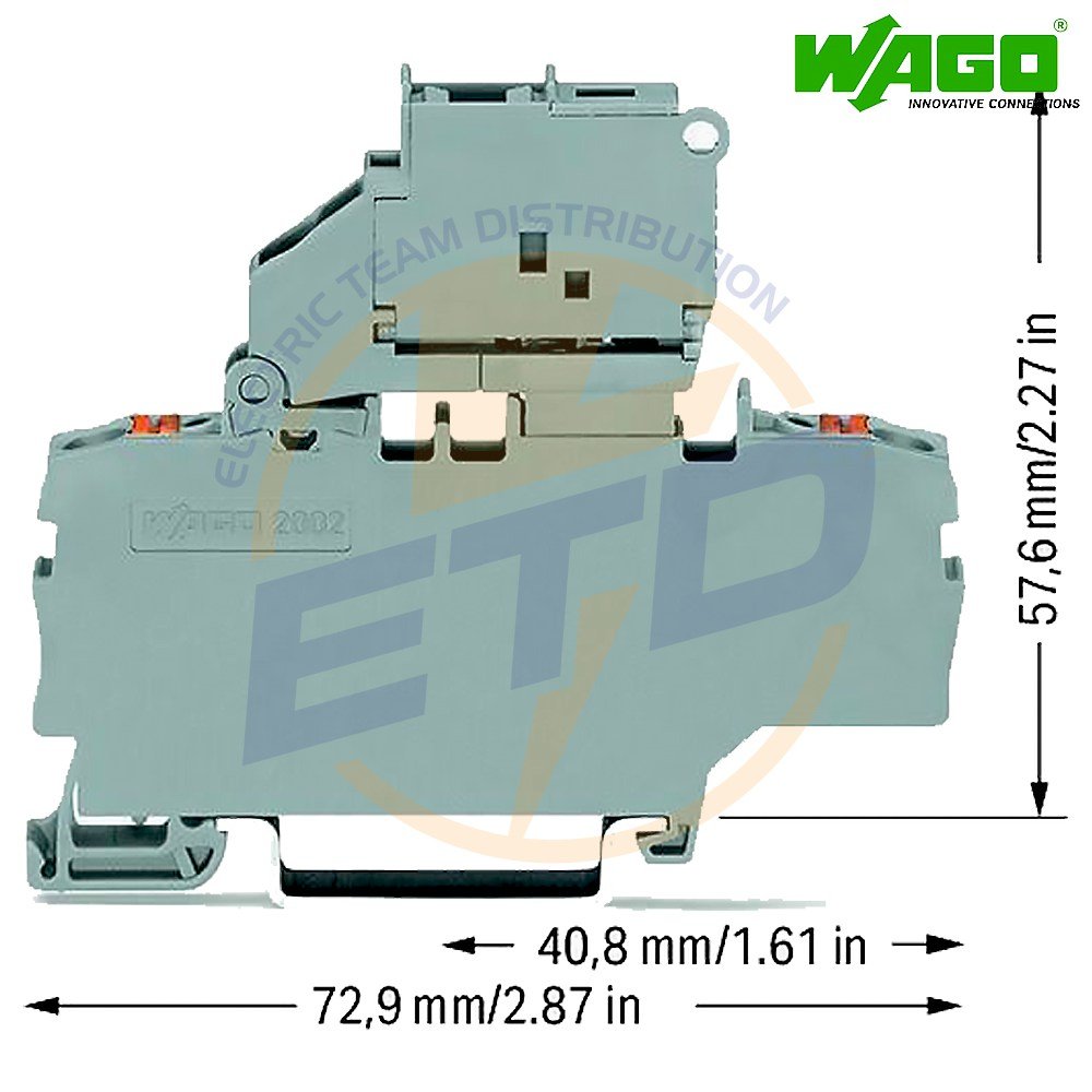 Clema sir port fuzibil cu 2 conductori 2,5 mmp si slot jumper WAGO 2202-1911 - dimensiuni