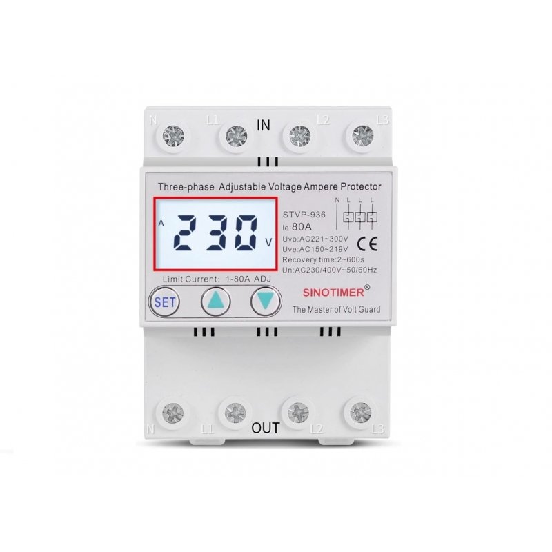 Releu protectie supratensiune si subtensiune trifazat 1-80A SinoTimer STVP-936-80A