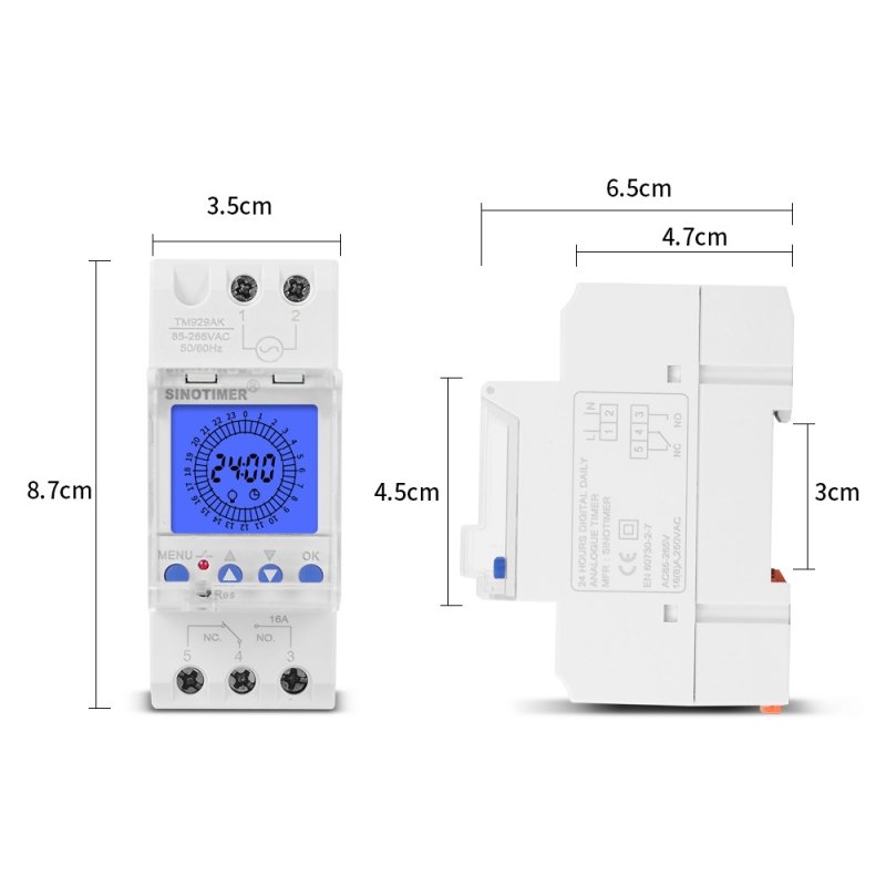 Releu temporizat programabil monofazic 230V 16A SINOTIMER TM929AKL