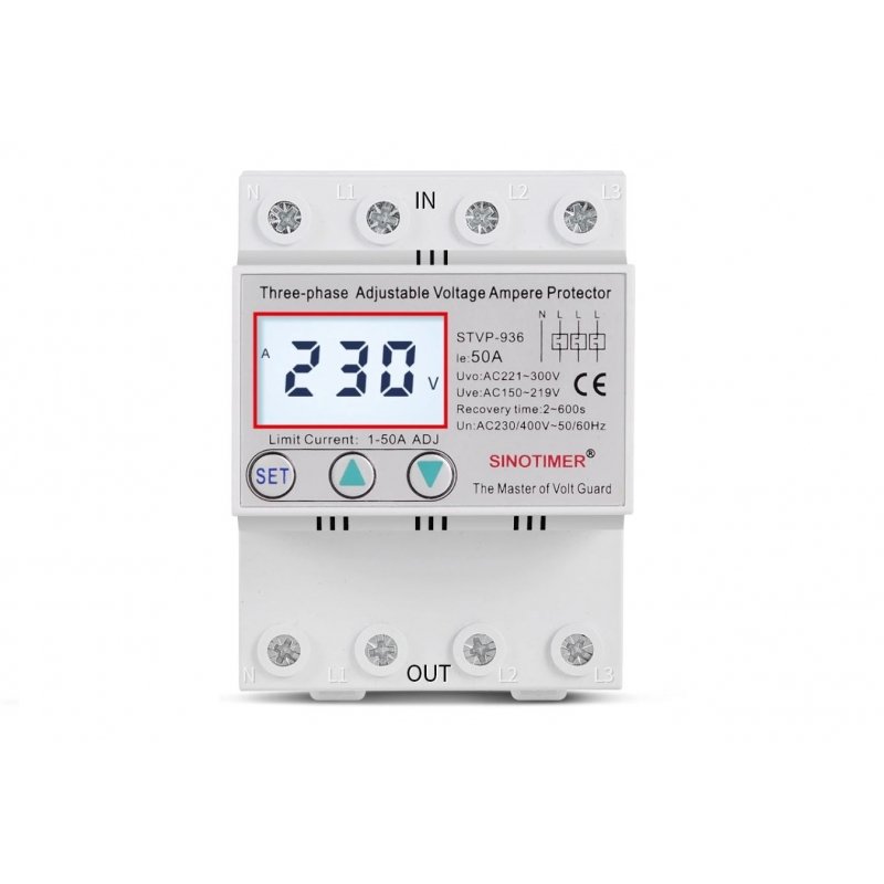 Releu protectie supratensiune si subtensiune trifazat 1-40A SinoTimer STVP-936-40A