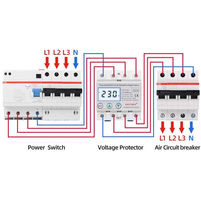 Releu protectie supratensiune si subtensiune trifazat 80A SinoTimer STVP-932-80A