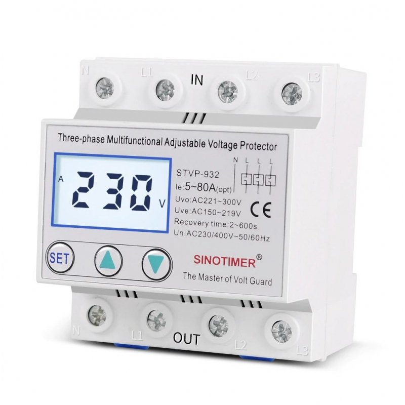 Releu protectie supratensiune si subtensiune trifazat 80A SinoTimer STVP-932-80A