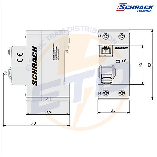 Protectie diferentiala SELECTIVA monofazata RCCB SCHRACK AMPARO Tip A 63A 300mA 10kA - Dimensiuni