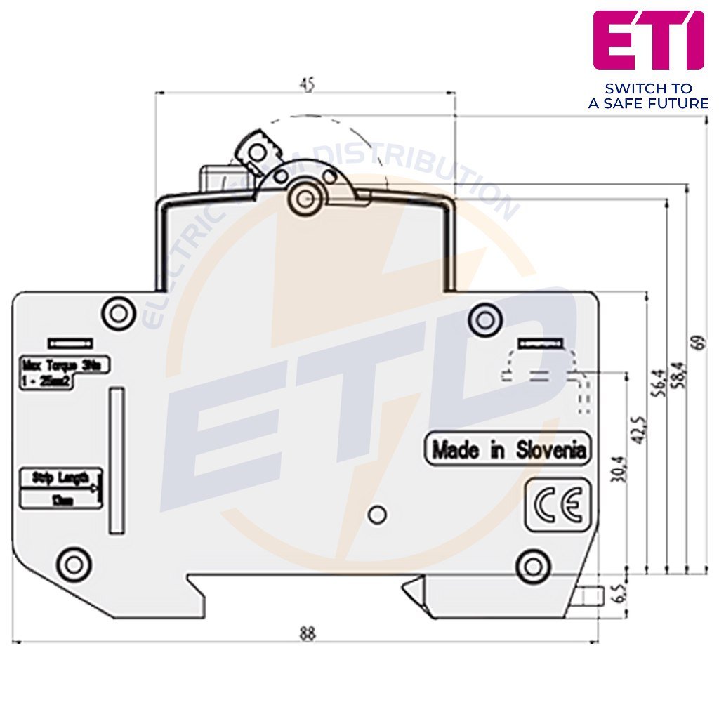 AFDD Eti KZS-AFDD 3M2p A B20 0.03 10kA - Dimensiuni
