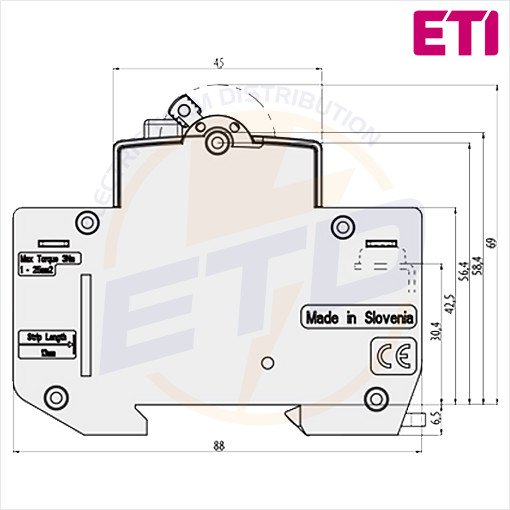 AFDD Eti KZS-AFDD 3M2p A B20 0.03 10kA - Dimensiuni