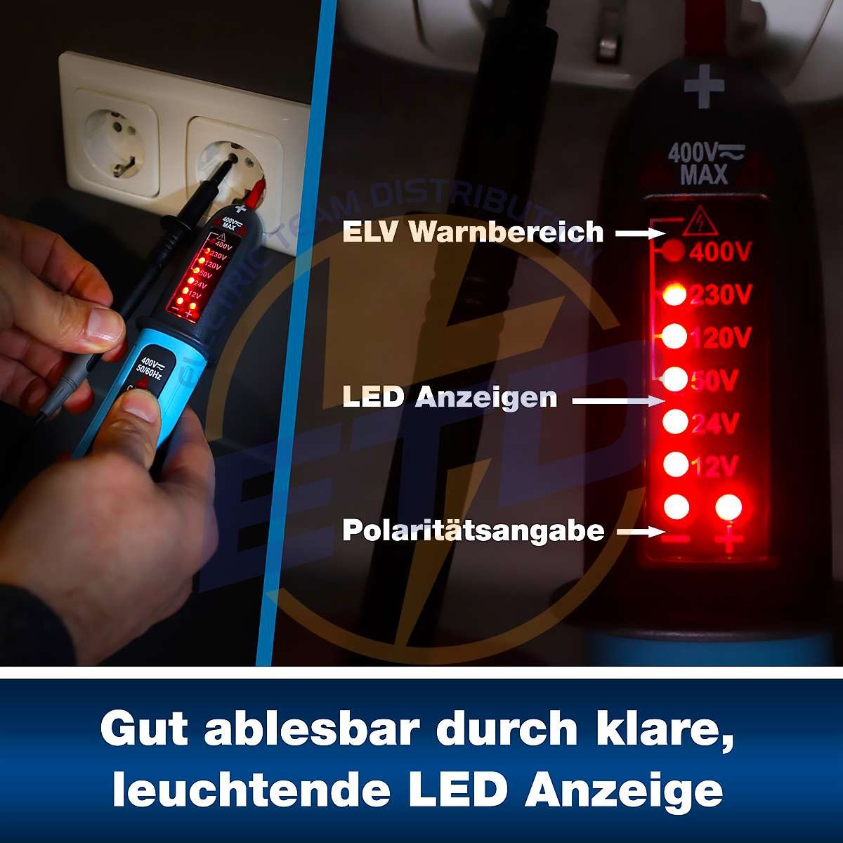 Tester de tensiune AC-DC 12-400V cu afisaj LED IP54 Peaktech P 1094 6